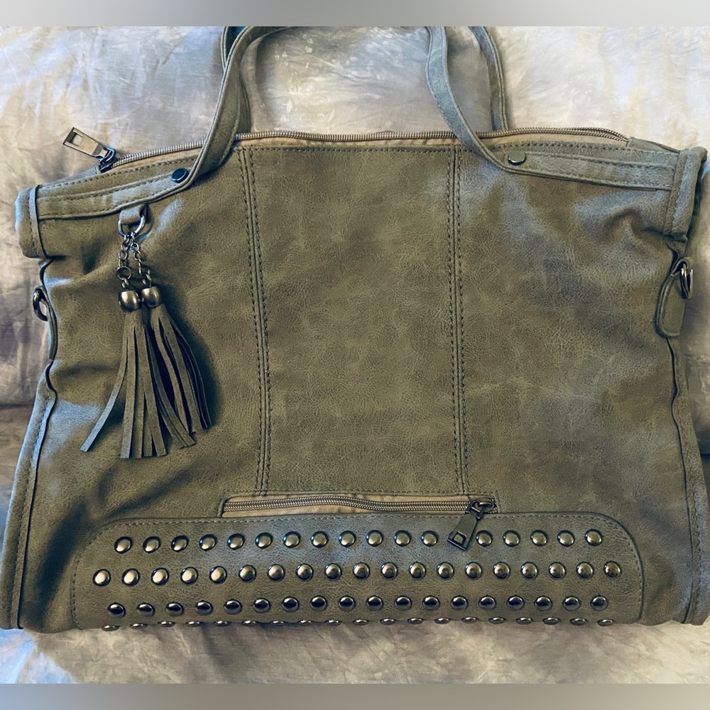 Dark Grey Faux Suede Studded Tote (unbranded)